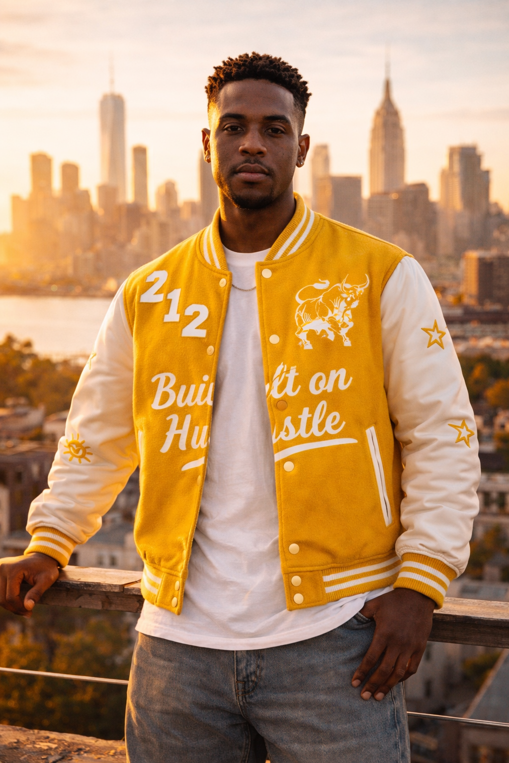 Built on Hustle varsity jacket editorial from Vintage Brooklyn